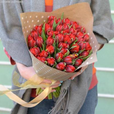 Букет из 39 красных тюльпанов в упаковке - Dolinasad.by