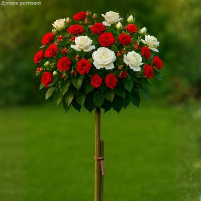 Роза штамбовая Скарлет/Эдельвейс - Dolinasad.by